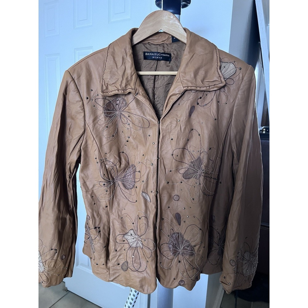 Dana Buchman women leather Embroidered jacket sz 18